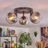 Koyoto ceiling light, globe light chrome, clear, Smoke-coloured, 3-light sources