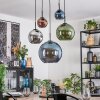 Koyoto hanging light, globe light, pendant light blue, chrome, green, coppery, Smoke-coloured, 5-light sources