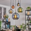 Koyoto hanging light, globe light, pendant light blue, chrome, green, coppery, Smoke-coloured, 5-light sources