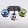Gastor ceiling light, globe light blue, chrome, green, Smoke-coloured, 3-light sources