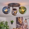 Gastor ceiling light, globe light blue, chrome, green, Smoke-coloured, 3-light sources
