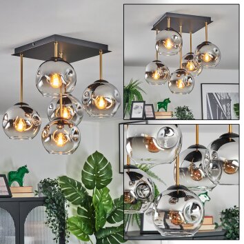 Ripoll ceiling light, globe light gold, black, 5-light sources