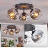 Ripoll ceiling light, globe light chrome, clear, Smoke-coloured, 3-light sources