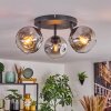 Ripoll ceiling light, globe light chrome, clear, Smoke-coloured, 3-light sources