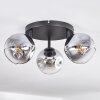 Ripoll ceiling light, globe light chrome, clear, Smoke-coloured, 3-light sources