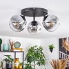 Ripoll ceiling light, globe light chrome, clear, Smoke-coloured, 3-light sources