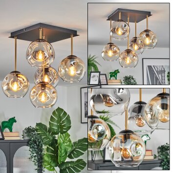 Ripoll ceiling light, globe light gold, black, 5-light sources