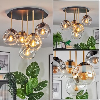 Ripoll ceiling light, globe light brass, black, 5-light sources
