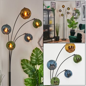 Koyoto globe light, floor lamp blue, gold, green, 5-light sources