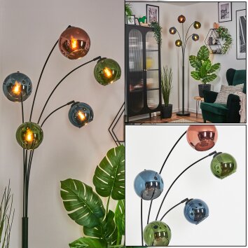 Koyoto globe light, floor lamp blue, green, coppery, 5-light sources