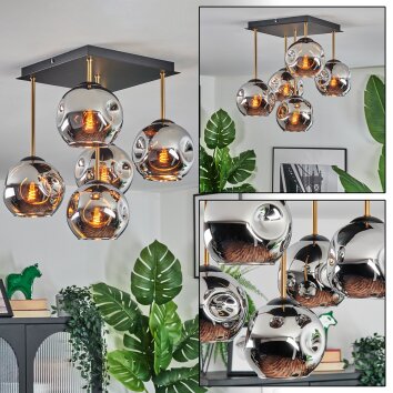 Ripoll ceiling light, globe light gold, black, 5-light sources