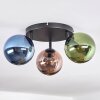 Gastor ceiling light, globe light blue, green, coppery, 3-light sources