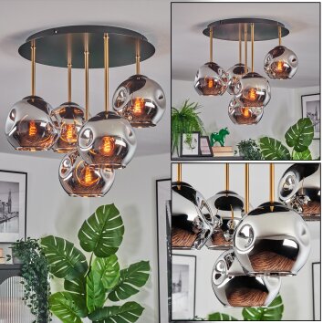 Ripoll ceiling light, globe light brass, black, 5-light sources