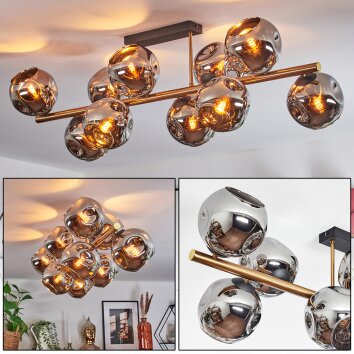 Ripoll ceiling light, globe light gold, black, 10-light sources