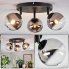 Chehalis ceiling light, globe light 44 cm chrome, clear, Smoke-coloured, 3-light sources