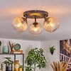 Koyoto ceiling light, globe light Amber, clear, 3-light sources