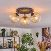 Koyoto ceiling light, globe light Amber, clear, 3-light sources