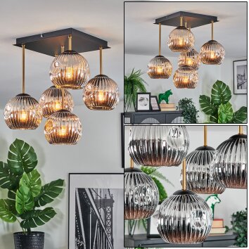 Ripoll ceiling light, globe light gold, black, 5-light sources