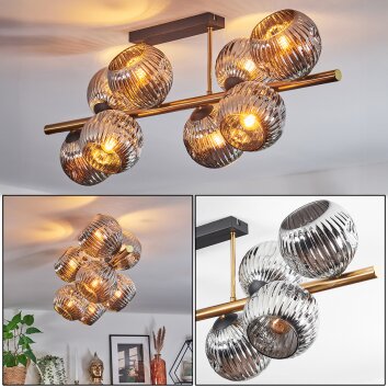 Ripoll ceiling light, globe light gold, black, 8-light sources