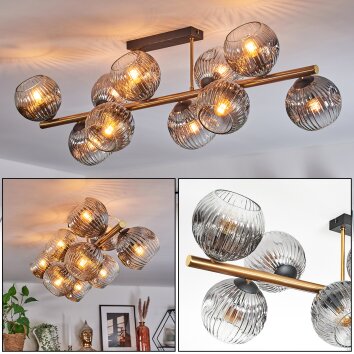 Ripoll ceiling light, globe light gold, black, 10-light sources