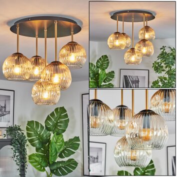 Ripoll ceiling light, globe light brass, black, 5-light sources