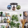 Koyoto ceiling light, globe light blue, green, coppery, 3-light sources