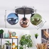Koyoto ceiling light, globe light blue, green, coppery, 3-light sources