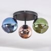 Koyoto ceiling light, globe light blue, green, coppery, 3-light sources