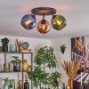 Koyoto ceiling light, globe light blue, green, coppery, 3-light sources