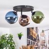 Koyoto ceiling light, globe light blue, green, coppery, 3-light sources