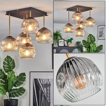 Ripoll ceiling light, globe light gold, black, 5-light sources