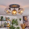 Ripoll ceiling light, globe light chrome, clear, Smoke-coloured, 3-light sources