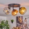 Ripoll ceiling light, globe light chrome, gold, clear, coppery, Smoke-coloured, 3-light sources