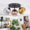 Ripoll ceiling light, globe light chrome, gold, clear, coppery, Smoke-coloured, 3-light sources