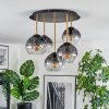 Koyoto ceiling light, globe light 45 cm brass, black, 5-light sources