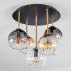 Koyoto ceiling light, globe light 45 cm brass, black, 5-light sources