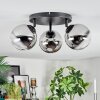 Chehalis ceiling light, globe light 49 cm chrome, clear, Smoke-coloured, 3-light sources