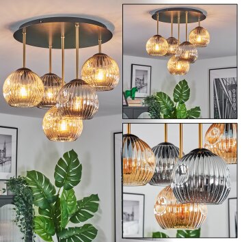 Ripoll ceiling light, globe light brass, black, 5-light sources