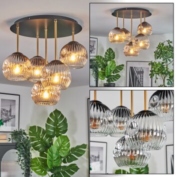 Ripoll ceiling light, globe light brass, black, 5-light sources