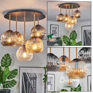 Ripoll ceiling light, globe light brass, black, 5-light sources