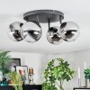 Chehalis ceiling light, globe light chrome, clear, Smoke-coloured, 4-light sources