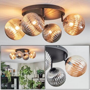 Chehalis ceiling light, globe light Amber, Smoke-coloured, 4-light sources