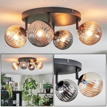 Chehalis ceiling light, globe light Amber, Smoke-coloured, 4-light sources