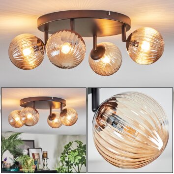 Chehalis ceiling light, globe light Amber, 4-light sources