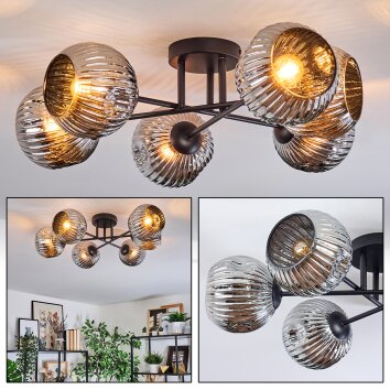 Ripoll ceiling light, globe light chrome, Smoke-coloured, 6-light sources
