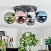 Chehalis ceiling light, globe light blue, chrome, green, coppery, Smoke-coloured, 4-light sources