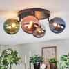 Chehalis ceiling light, globe light blue, chrome, green, coppery, Smoke-coloured, 4-light sources
