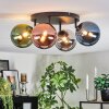 Chehalis ceiling light, globe light blue, chrome, green, coppery, Smoke-coloured, 4-light sources