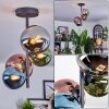 Chehalis ceiling light, globe light 33 cm blue, chrome, green, coppery, Smoke-coloured, 4-light sources