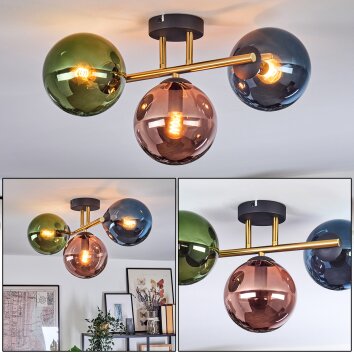 Gastor ceiling light, globe light gold, black, 3-light sources
